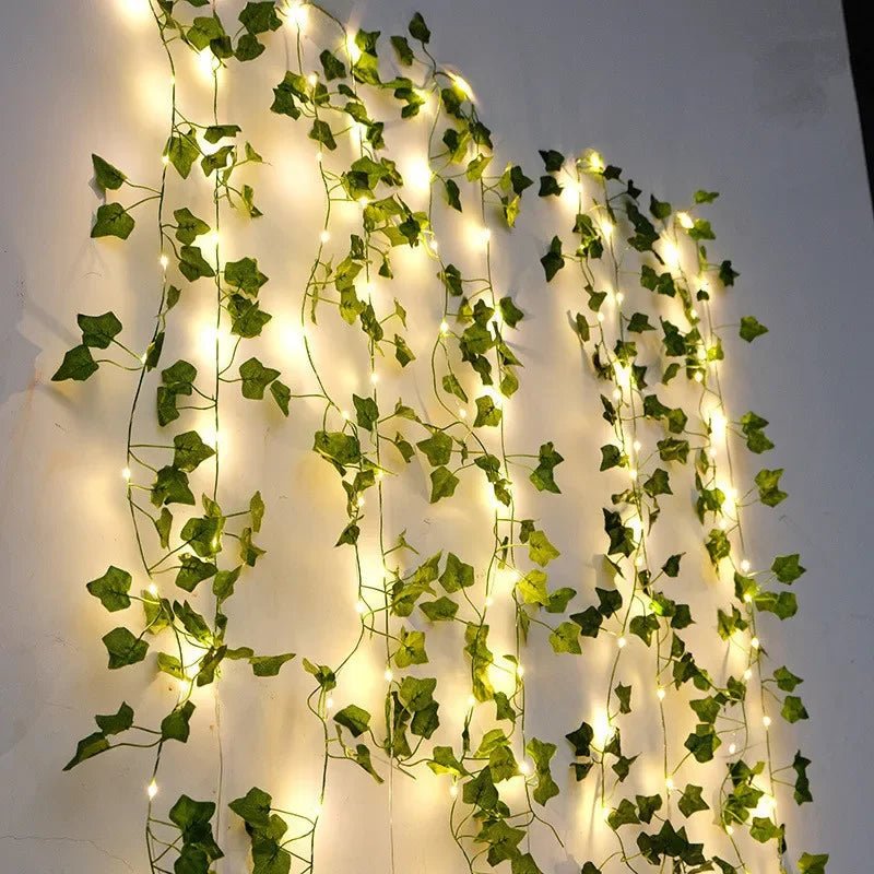 Flower Green Leaf String Lights Artificial Vine Fairy Lights Battery Powered Christmas Tree Garland Light for Weeding Home Decor - Ammpoure Wellbeing