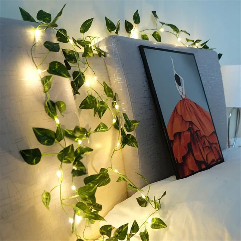 Flower Green Leaf String Lights Artificial Vine Fairy Lights Battery Powered Christmas Tree Garland Light for Weeding Home Decor - Ammpoure Wellbeing