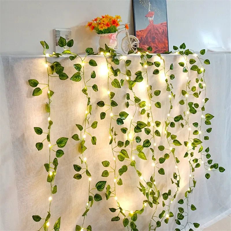 Flower Green Leaf String Lights Artificial Vine Fairy Lights Battery Powered Christmas Tree Garland Light for Weeding Home Decor - Ammpoure Wellbeing