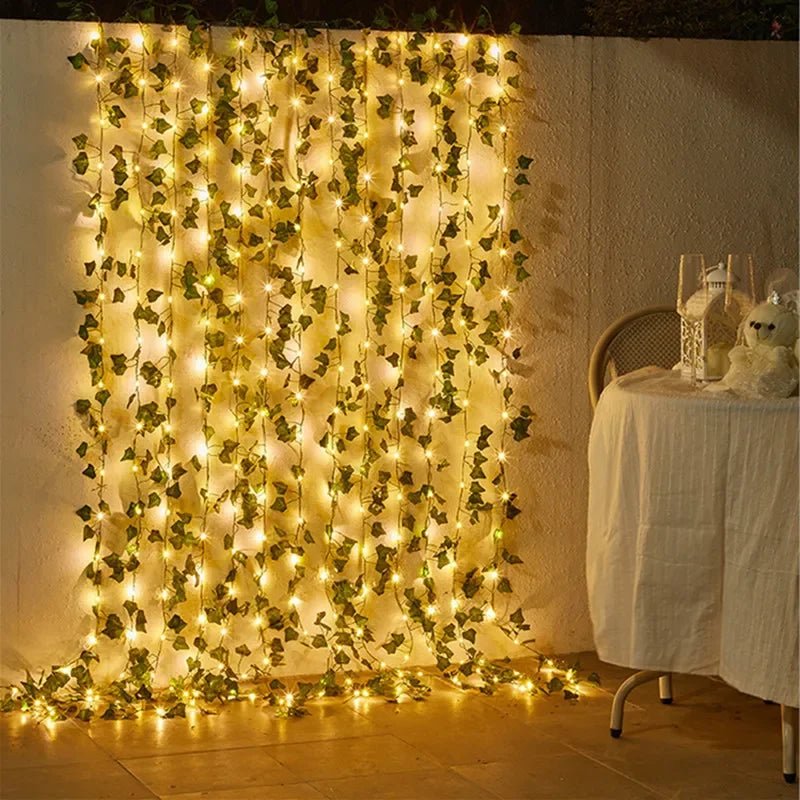 Flower Green Leaf String Lights Artificial Vine Fairy Lights Battery Powered Christmas Tree Garland Light for Weeding Home Decor - Ammpoure Wellbeing