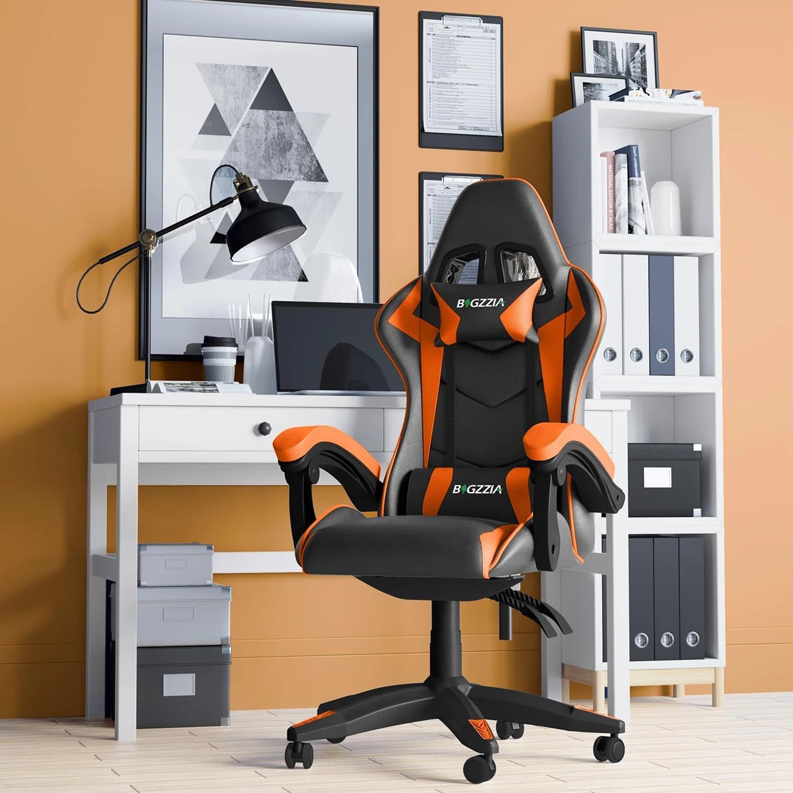 Gaming Chair Office Chair Ergonomic PU Leather Computer Desk Chair with Headrest and Lumbar Support Game Chairs Racing Chair - Ammpoure Wellbeing