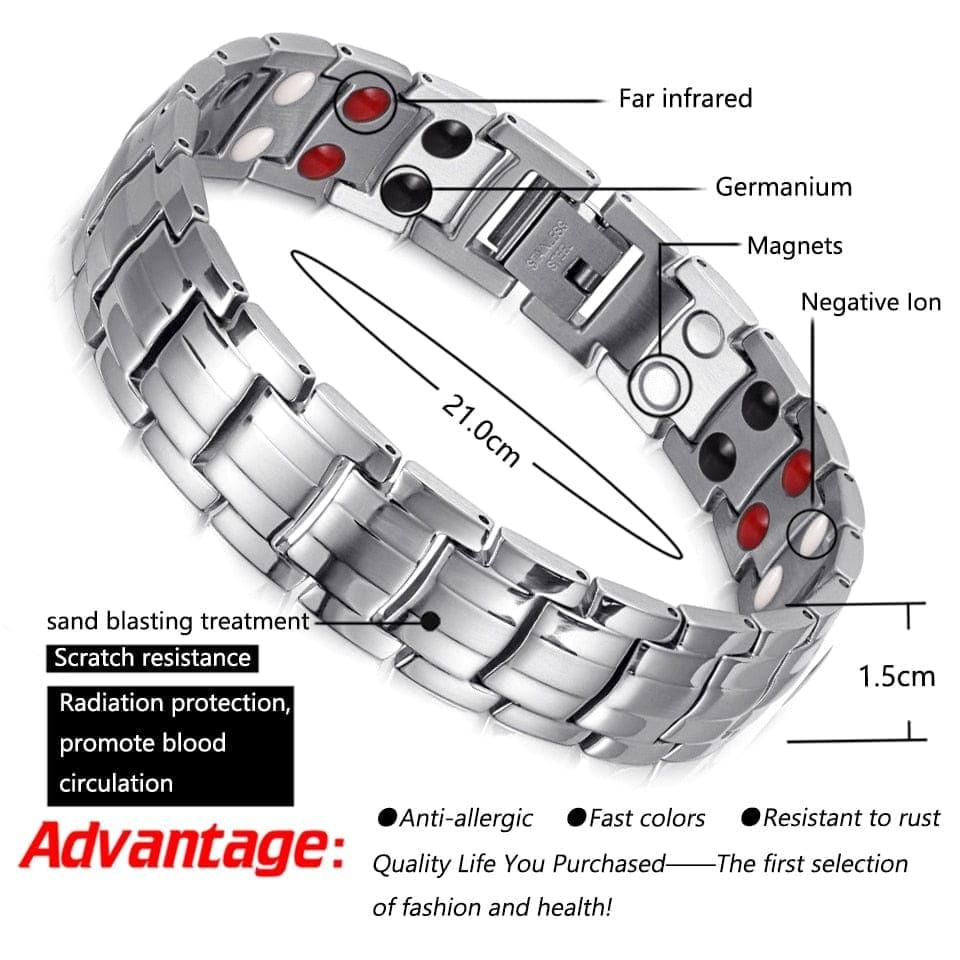 Gold Plated UK Blood Pressure Magnetic Titanium Bio Energy Bracelet For Men Women - Ammpoure Wellbeing