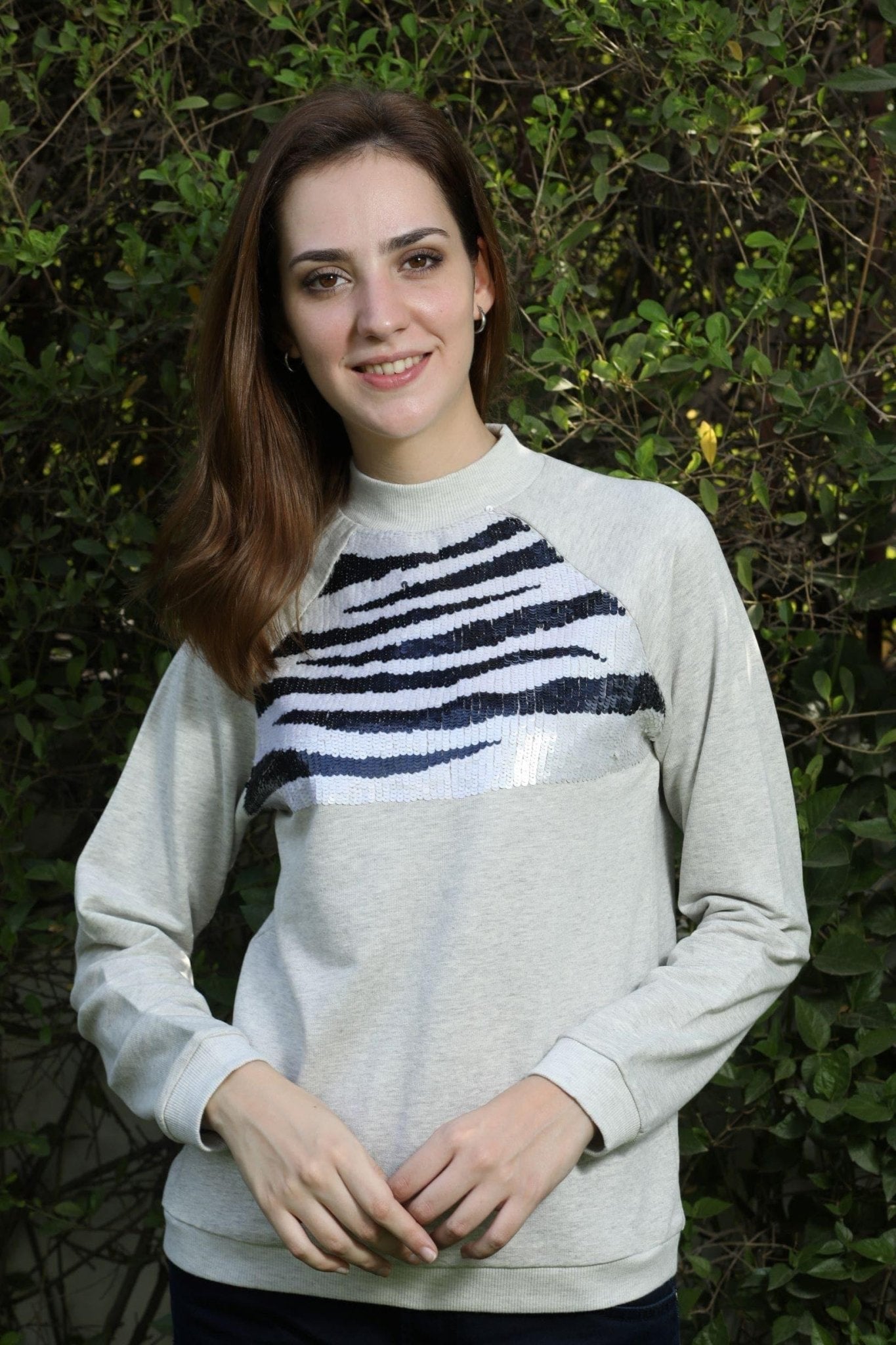 Grey Zebra Beaded Sweatshirt - Ammpoure Wellbeing