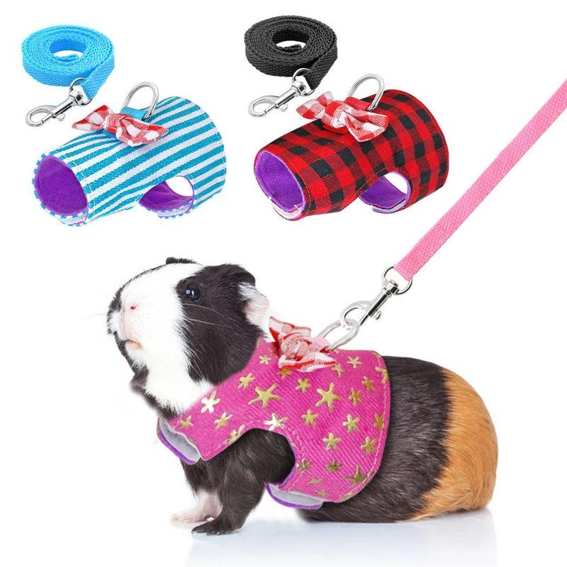 Hamster Small Pet Harness Rabbit Bowtie Striped Star Harness Vest Leash Traction Rope Baby Ferrets Rats Hamster Chest Strap - Ammpoure Wellbeing