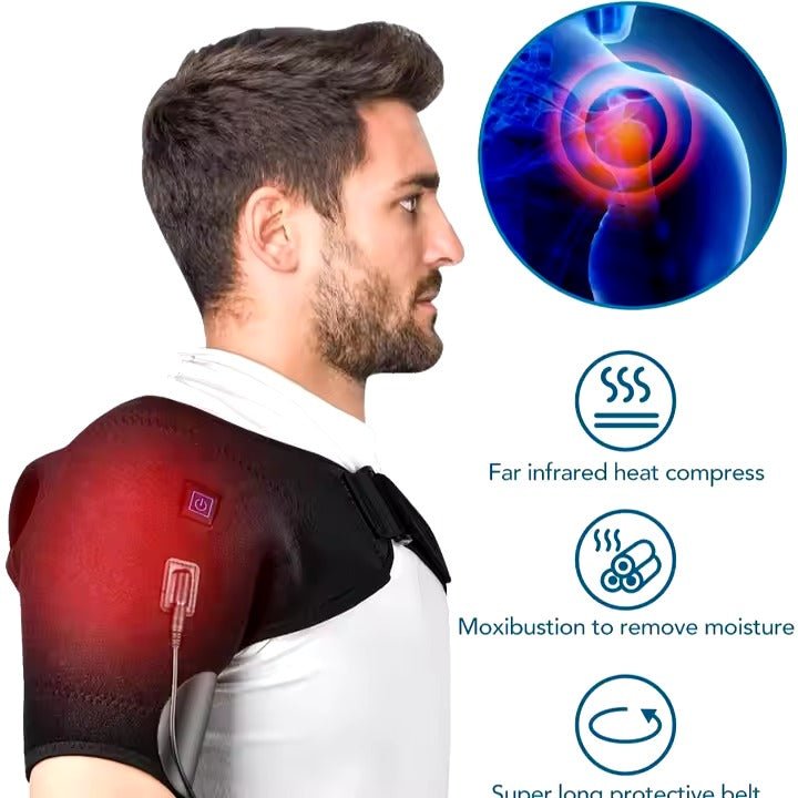 Heat Therapy Shoulder Brace Adjustable Shoulder Heating Pad UK for Frozen Shoulder Bursitis Tendinitis Strain Hot Cold Support Wrap - Ammpoure Wellbeing