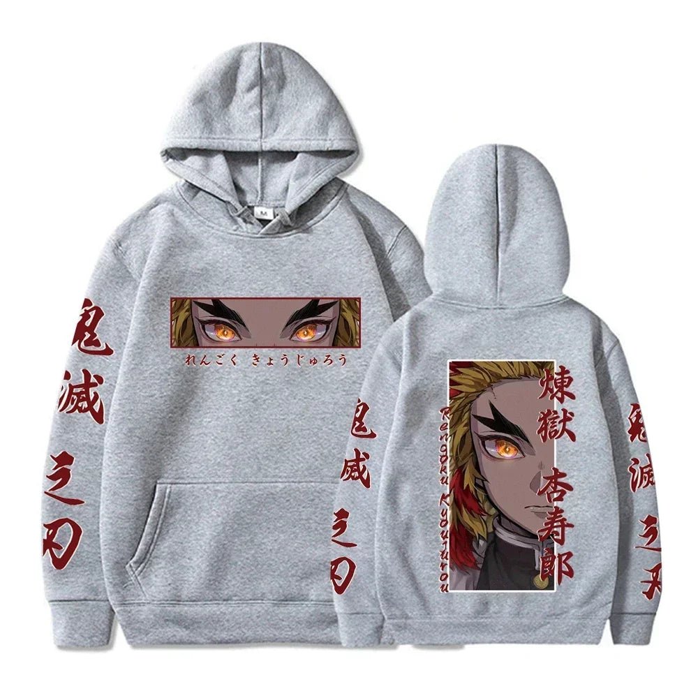 Hot Anime Demon Slayer Hooded Rengoku Kyoujurou Eyes Graphic Print Autumn Winter Men Women Casual Sweatshirt Plus Size Hoodie - Ammpoure Wellbeing