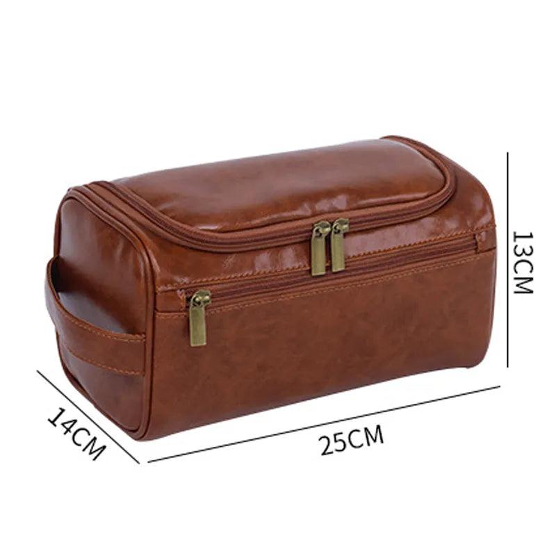 Leather Men Business Portable Storage Bag Toiletries Organizer Women Travel Cosmetic Bag Hanging Waterproof Wash Pouch - Ammpoure Wellbeing