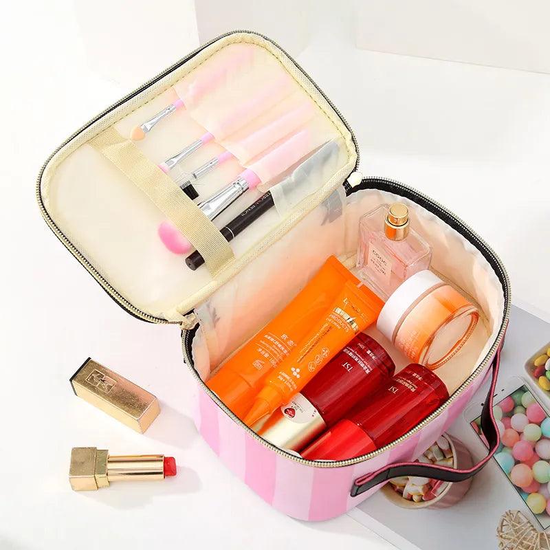 Leather Portable Women Cosmetic Bag Multifunction Travel Toiletry Storage Organize Handbag Waterproof Female Makeup Case - Ammpoure Wellbeing