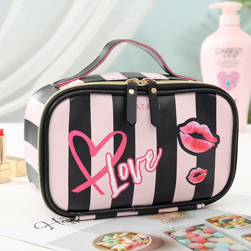 Leather Portable Women Cosmetic Bag Multifunction Travel Toiletry Storage Organize Handbag Waterproof Female Makeup Case - Ammpoure Wellbeing