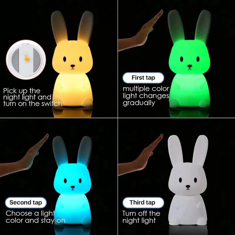 LED Night light Silicone Rabbit Touch Sensor lamp Cute Animal Light Bedroom Decor Gift for Kid Baby Child Table Lamp Home Decor - Ammpoure Wellbeing