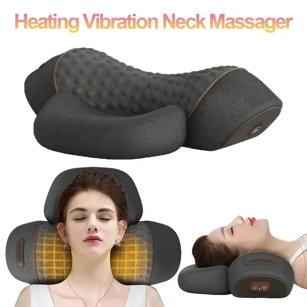 Massager Cervical Pillow Hot Compress Vibration Massage Neck Traction Relax Sleeping Pillow Spine Support Normal - Ammpoure Wellbeing