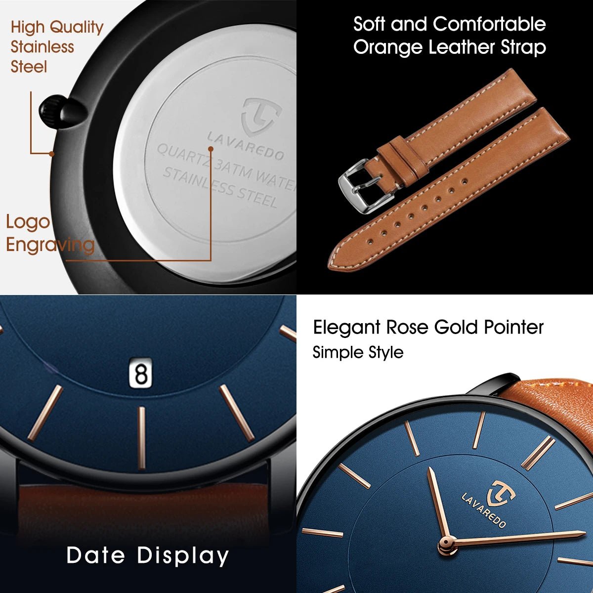 Mens Watches, Minimalist Fashion Simple Wrist Watch for Men Analog Date with Leather Strap - Ammpoure Wellbeing