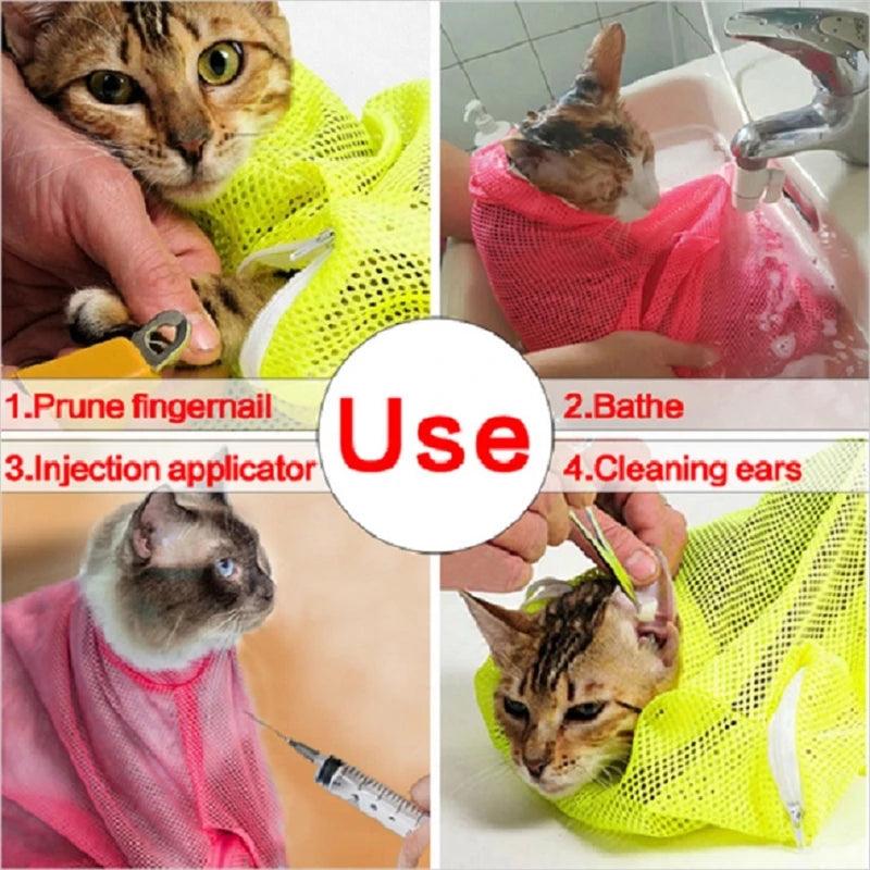 Mesh Cat Groom Bath Bag Adjustable Dogs Anti Scratch Bite Kat Nail Trim Inject Examing Pet Washing Clean Restraint Massage Bags - Ammpoure Wellbeing