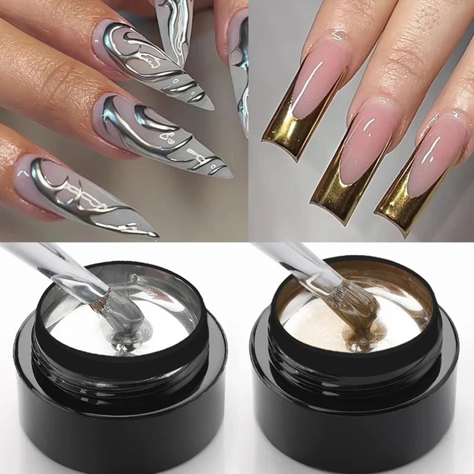 Metallic Painting Gel Chrome Gold Silver Rose Gold Mirror Effect Nail Polish Super Bright Drawing Line French Nail Art Varnish - Ammpoure Wellbeing