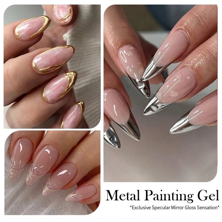 Metallic Painting Gel Chrome Gold Silver Rose Gold Mirror Effect Nail Polish Super Bright Drawing Line French Nail Art Varnish - Ammpoure Wellbeing