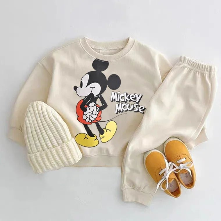 Mickey Mouse Printed Sweatshirts Sets Child New Style O - neck Hoodies +Trousers Baby Boys Casual Fashion Cartoon Gray Tracksuits - Ammpoure Wellbeing