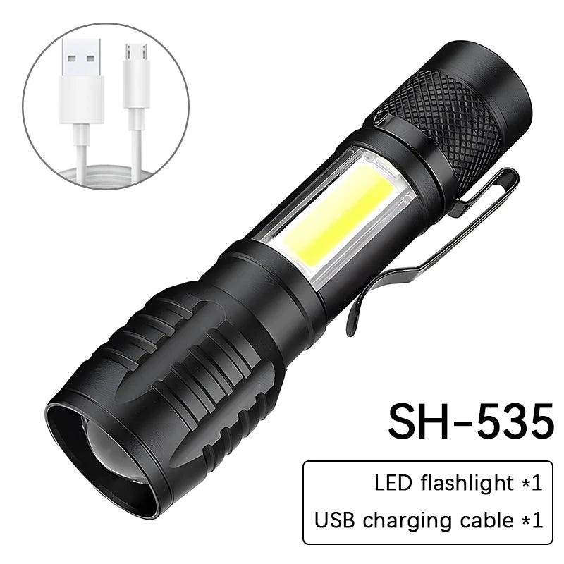 Mini Torch LED Rechargeable Flashlight Portable USB Charging Flashlight With COB Light HighPower Bank Camping Long Range Lantern - Ammpoure Wellbeing