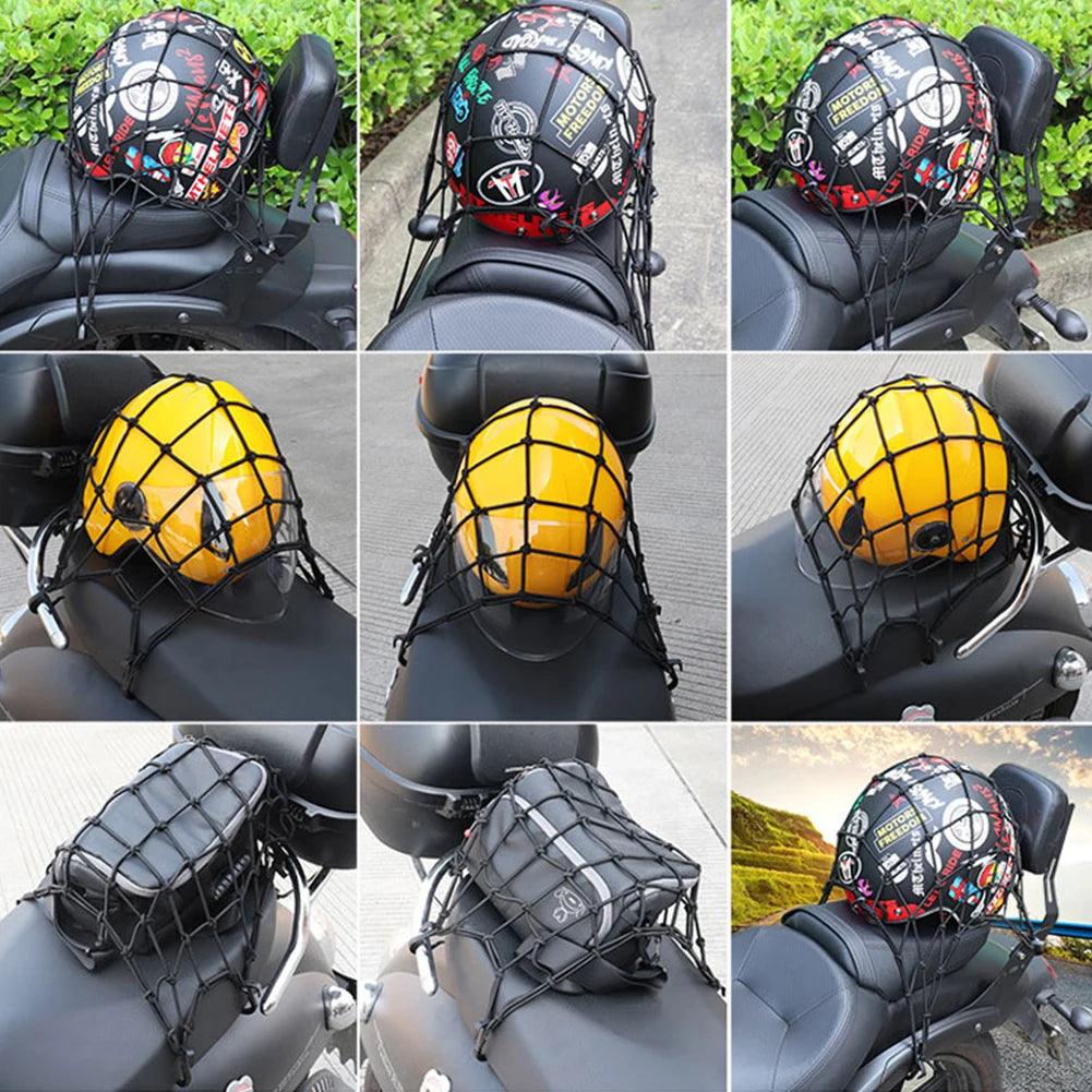 Motorcycle Helmet Storage Suitcase Bag 6 Hook Travel Merchandise Bag Bicycle Pedal Bike Net Fuel Tank Luggage Gear - Ammpoure Wellbeing