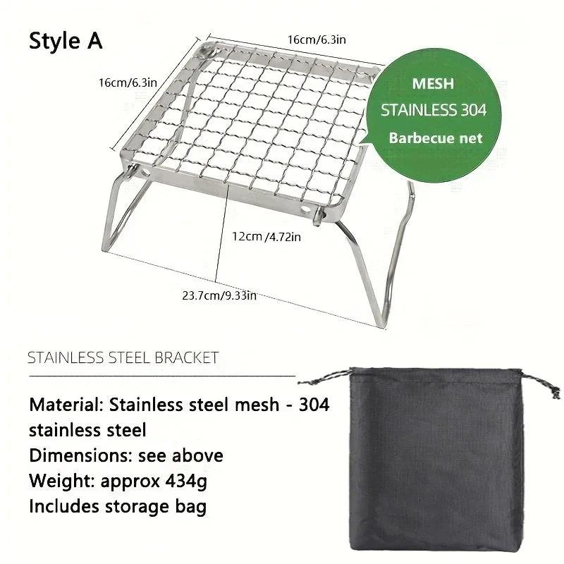 Multifunctional Folding Campfire Grill Portable Stainless Steel Camping Grill Grate Gas Stove Stand Outdoor Wood Stove Stand - Ammpoure Wellbeing