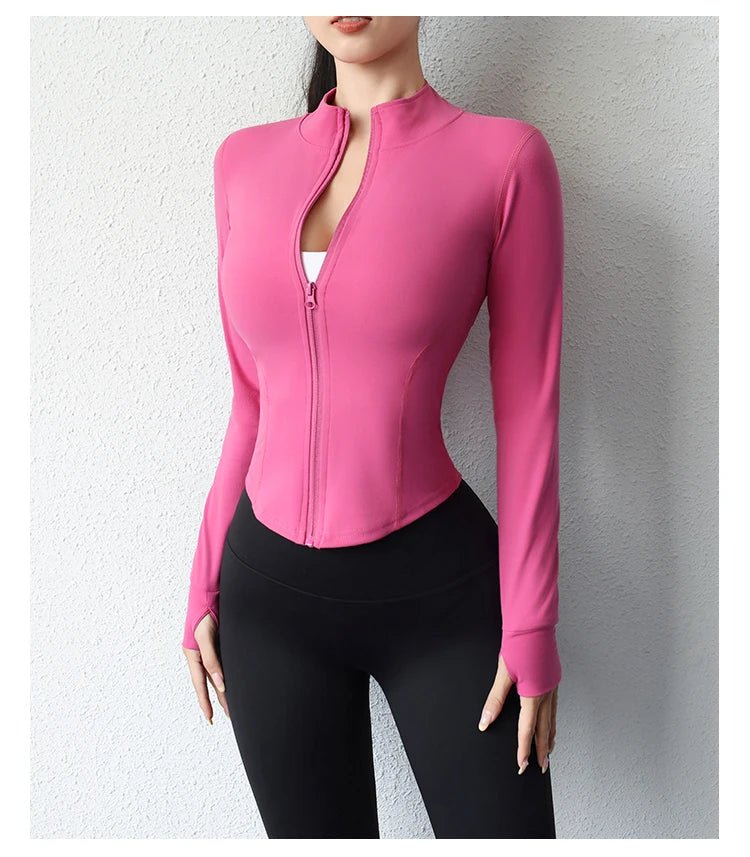 New yoga coat short sports jacket women's fitness clothes slimming body sculpting zipper yoga jacket - Ammpoure Wellbeing