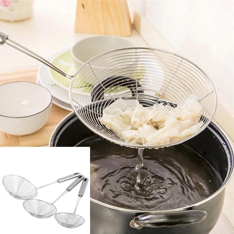 Oval Skimmer Stainless Steel Filter Mesh Oil Pot Food Filter Cookware Colander Fried Filter Kitchen Strainer Baking Cooking Tool - Ammpoure Wellbeing