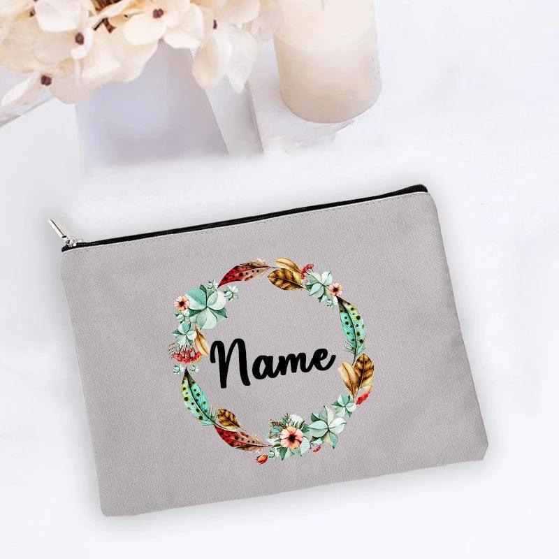 Personal Custom Name Flower Makeup Bag Pouch Travel Outdoor Girl Women Cosmetic Bags Toiletries Organizer Lady Wash Storage Case - Ammpoure Wellbeing