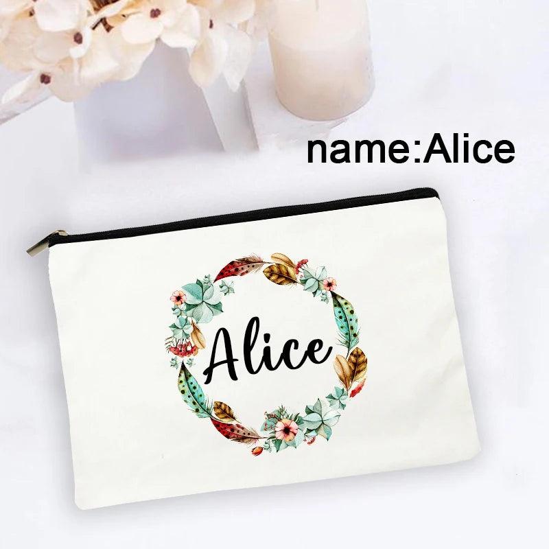 Personal Custom Name Flower Makeup Bag Pouch Travel Outdoor Girl Women Cosmetic Bags Toiletries Organizer Lady Wash Storage Case - Ammpoure Wellbeing