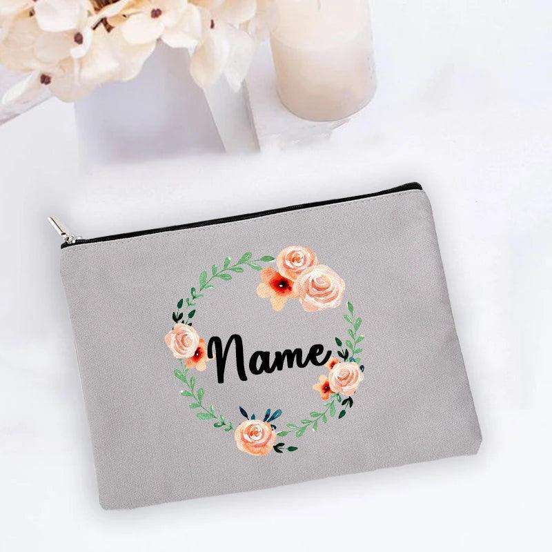 Personal Custom Name Flower Makeup Bag Pouch Travel Outdoor Girl Women Cosmetic Bags Toiletries Organizer Lady Wash Storage Case - Ammpoure Wellbeing