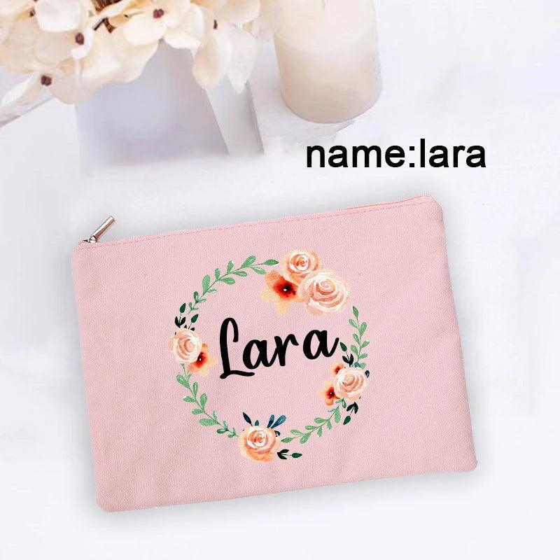 Personal Custom Name Flower Makeup Bag Pouch Travel Outdoor Girl Women Cosmetic Bags Toiletries Organizer Lady Wash Storage Case - Ammpoure Wellbeing