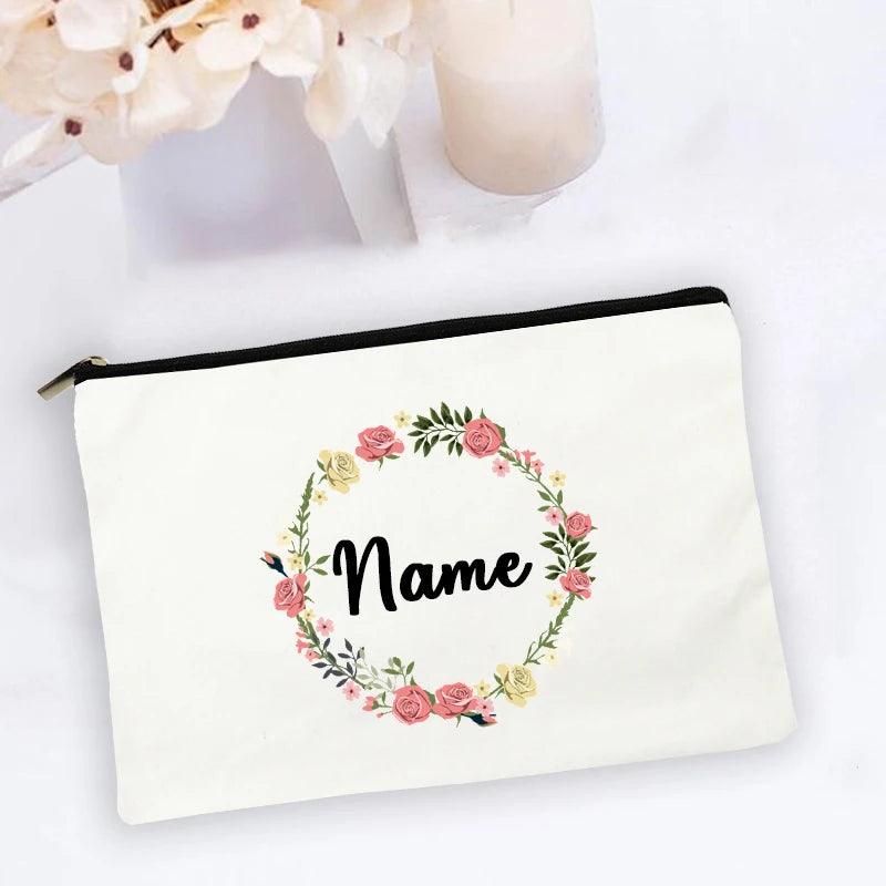 Personal Custom Name Flower Makeup Bag Pouch Travel Outdoor Girl Women Cosmetic Bags Toiletries Organizer Lady Wash Storage Case - Ammpoure Wellbeing