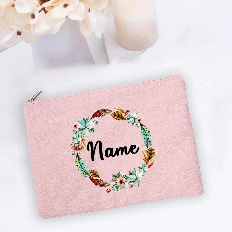 Personal Custom Name Flower Makeup Bag Pouch Travel Outdoor Girl Women Cosmetic Bags Toiletries Organizer Lady Wash Storage Case - Ammpoure Wellbeing