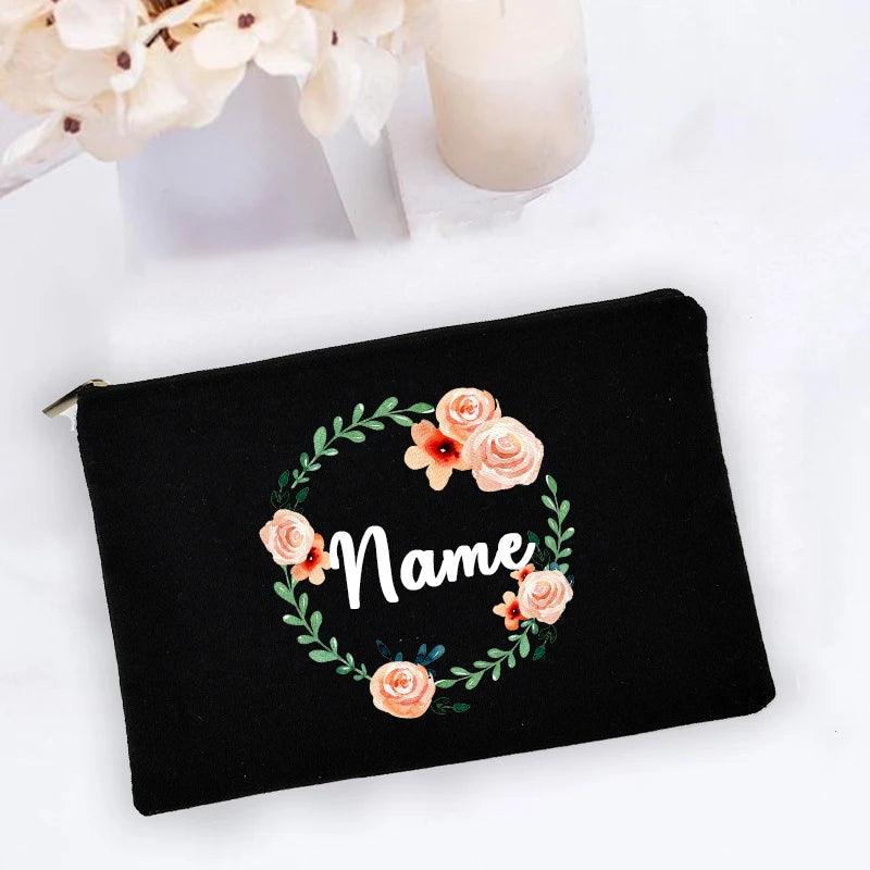 Personal Custom Name Flower Makeup Bag Pouch Travel Outdoor Girl Women Cosmetic Bags Toiletries Organizer Lady Wash Storage Case - Ammpoure Wellbeing