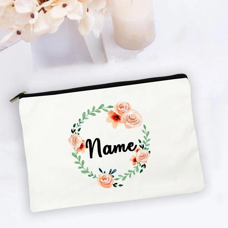 Personal Custom Name Flower Makeup Bag Pouch Travel Outdoor Girl Women Cosmetic Bags Toiletries Organizer Lady Wash Storage Case - Ammpoure Wellbeing