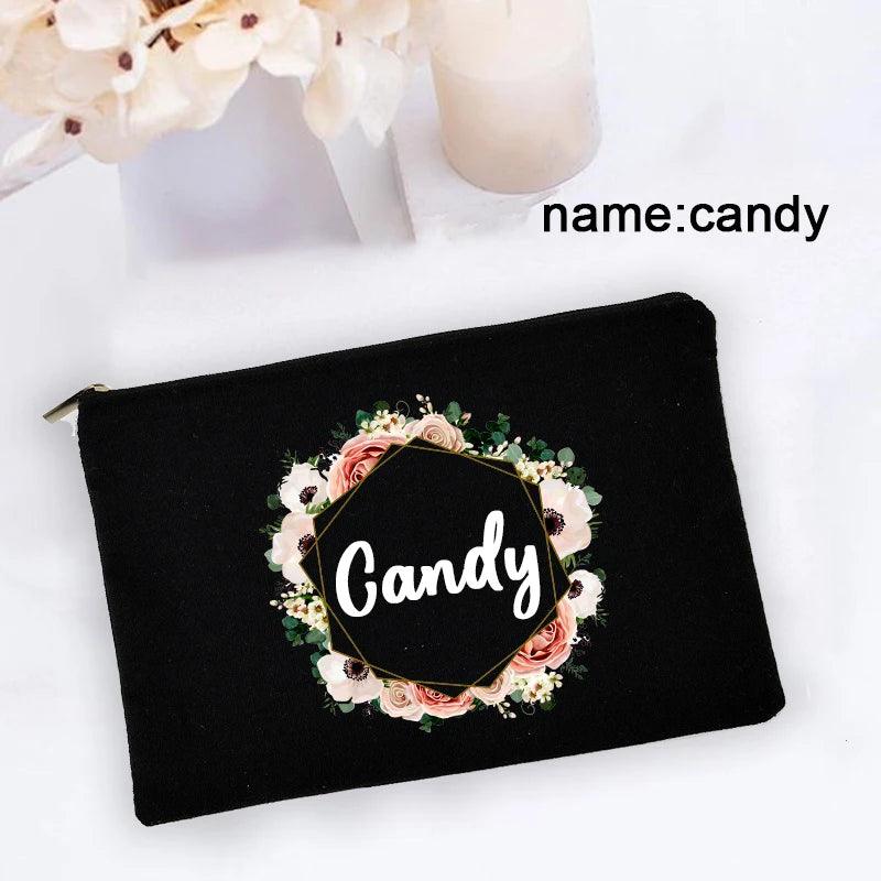 Personal Custom Name Flower Makeup Bag Pouch Travel Outdoor Girl Women Cosmetic Bags Toiletries Organizer Lady Wash Storage Case - Ammpoure Wellbeing