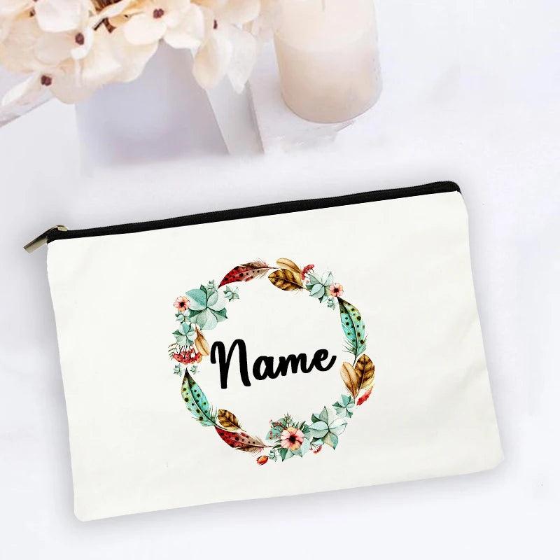 Personal Custom Name Flower Makeup Bag Pouch Travel Outdoor Girl Women Cosmetic Bags Toiletries Organizer Lady Wash Storage Case - Ammpoure Wellbeing