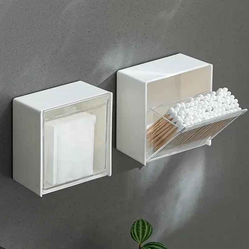 Plastic Wall Mounted Storage Boxes Dustproof Bathroom Organizer for Cotton Swabs Makeup Adhesive Small Jewelry Holder Box - Ammpoure Wellbeing