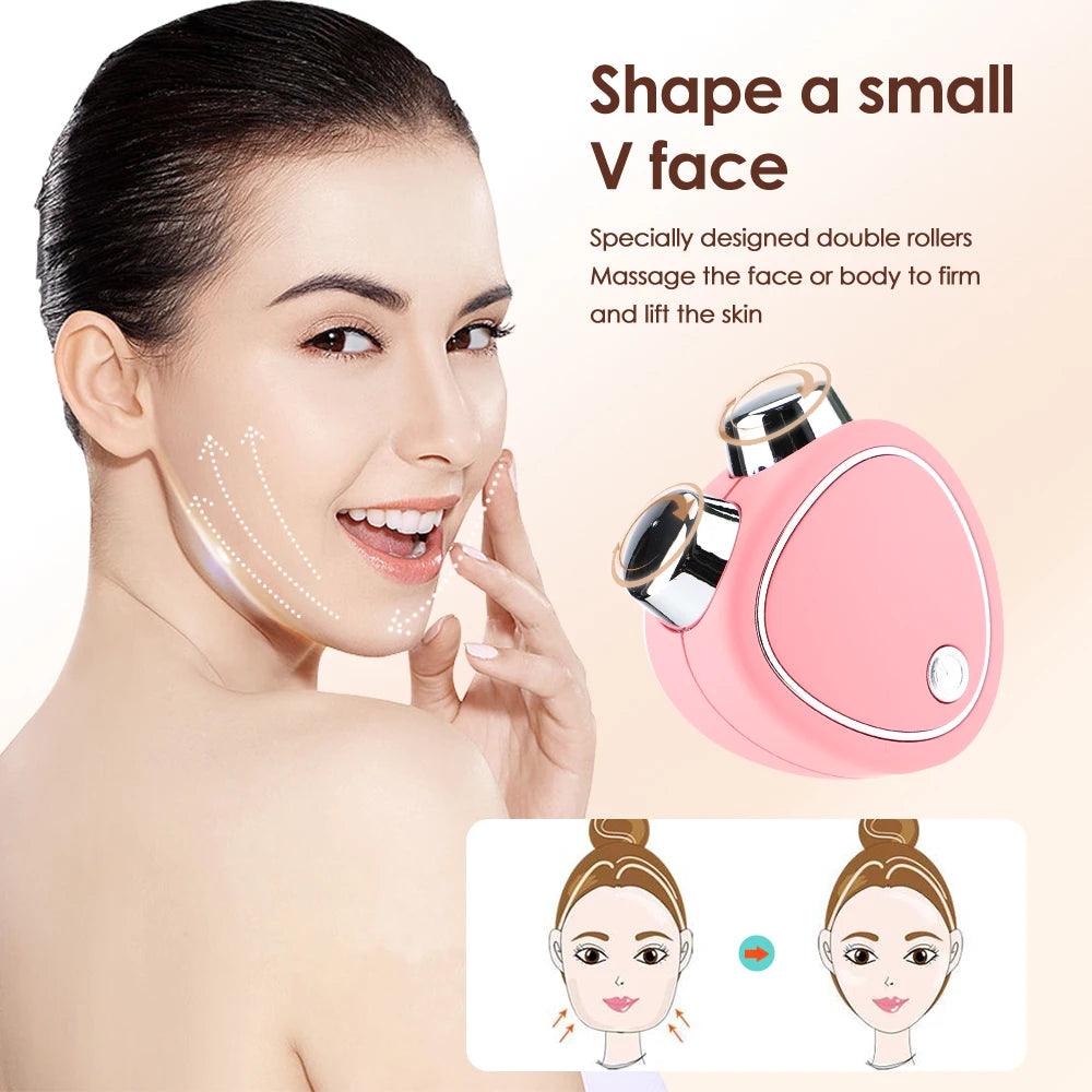 Portable Electric Face Lift Roller Massager EMS Microcurrent Sonic Vibration Facial Lifting Skin Tighten Massage Beauty Devices - Ammpoure Wellbeing