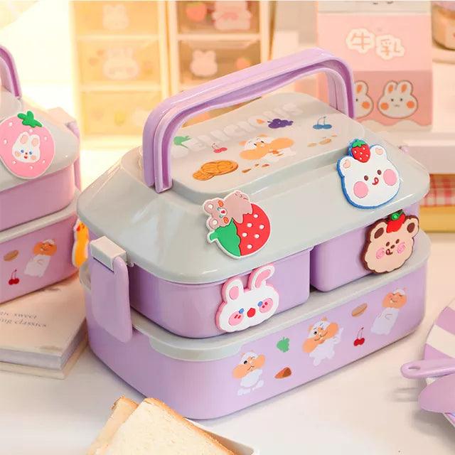 Portable Lunch Box For Girls School Kids Plastic Picnic Bento Box Microwave Food Box With Compartments Storage Containers - Ammpoure Wellbeing