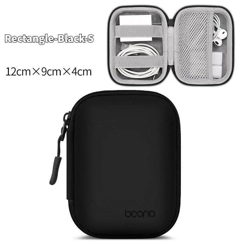 Portable Mini Hard Shell Digital Gadgets Storage Bag Artificial Leather Earphone Charger Case Data Cable U Disk Organizer - Ammpoure Wellbeing