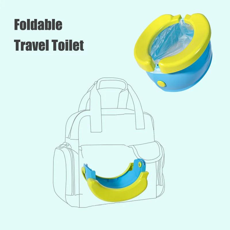 Portable Travel Baby Potty Foldable Children's Potty Training Seat Easy to Clean Complimentary Storage Bag and 20 Garbage Bags - Ammpoure Wellbeing