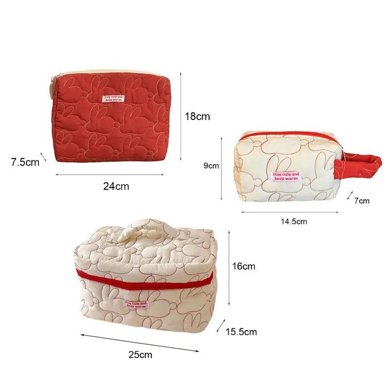 Rabbit Quilted Cotton Flip Cosmetic Bag Cases Lady Makeup Pouch Travel Organizer Storage Bags With Zipper - Ammpoure Wellbeing