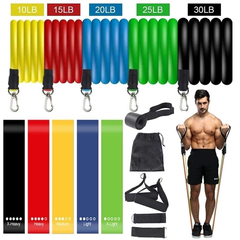 Resistance Bands Set Exercise Bands with Door Anchor Legs Ankle Straps for Resistance Training Physical Therapy Home Workouts - Ammpoure Wellbeing