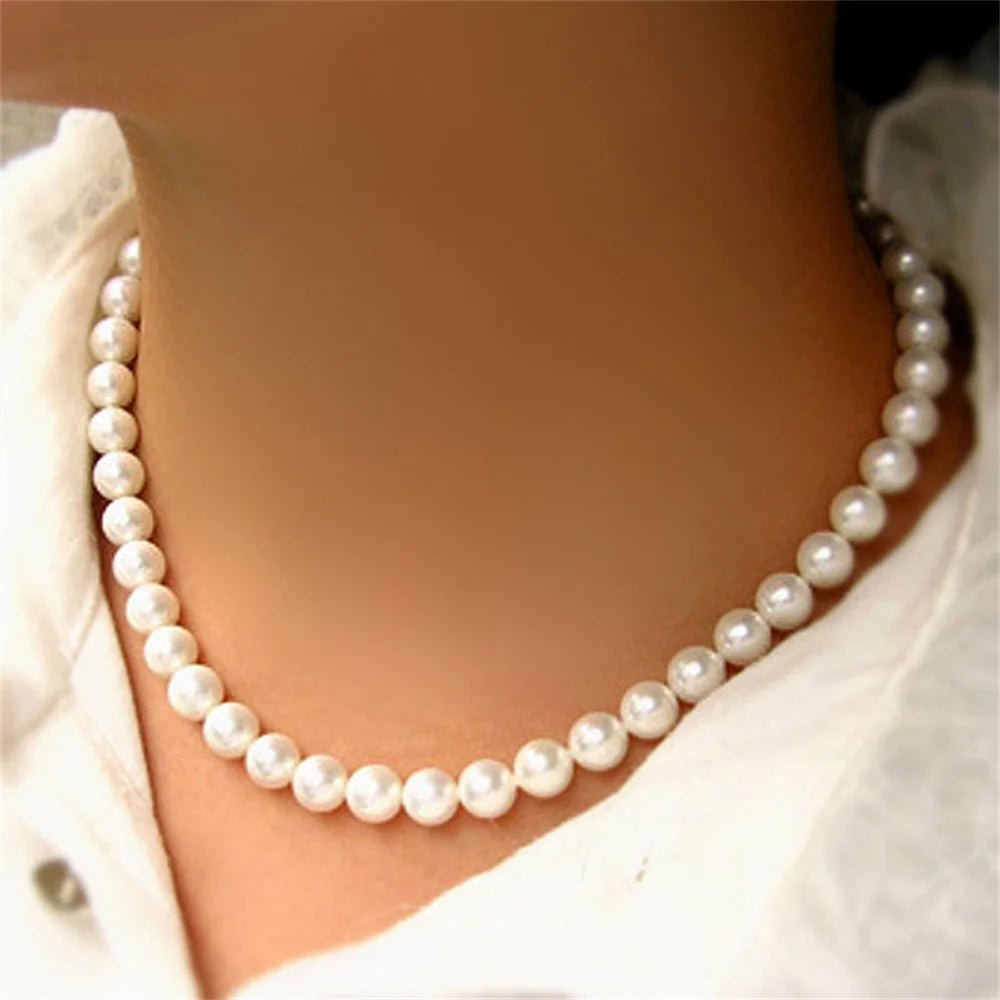 Retro Imitation Pearl Chain Necklace For Women Classic Acrylic Bead Clavicle Chain Choker Women's Jewelry Accessories - Ammpoure Wellbeing