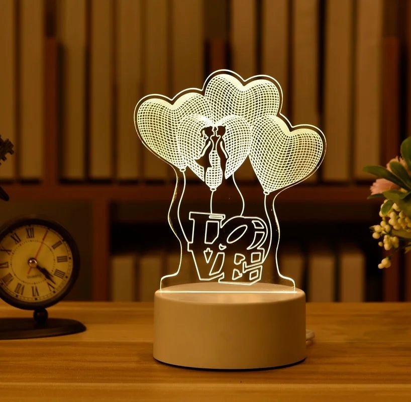 Romantic Love 3D Acrylic Led Lamp for Home Children's Night Light Table Lamp Birthday Party Decor Valentine's Day Bedside Lamp - Ammpoure Wellbeing