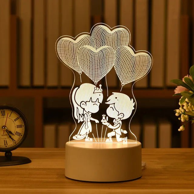 Romantic Love 3D Acrylic Led Lamp for Home Children's Night Light Table Lamp Birthday Party Decor Valentine's Day Bedside Lamp - Ammpoure Wellbeing