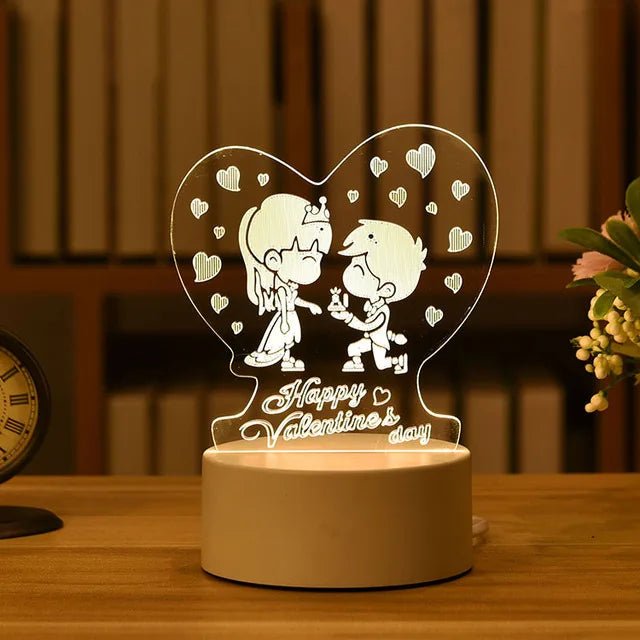 Romantic Love 3D Acrylic Led Lamp for Home Children's Night Light Table Lamp Birthday Party Decor Valentine's Day Bedside Lamp - Ammpoure Wellbeing