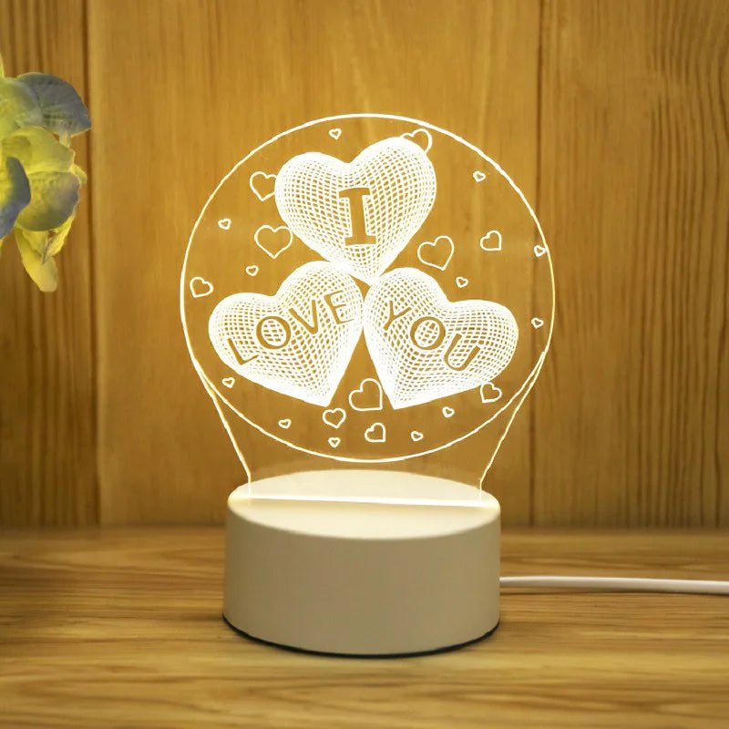 Romantic Love 3D Acrylic Led Lamp for Home Children's Night Light Table Lamp Birthday Party Decor Valentine's Day Bedside Lamp - Ammpoure Wellbeing