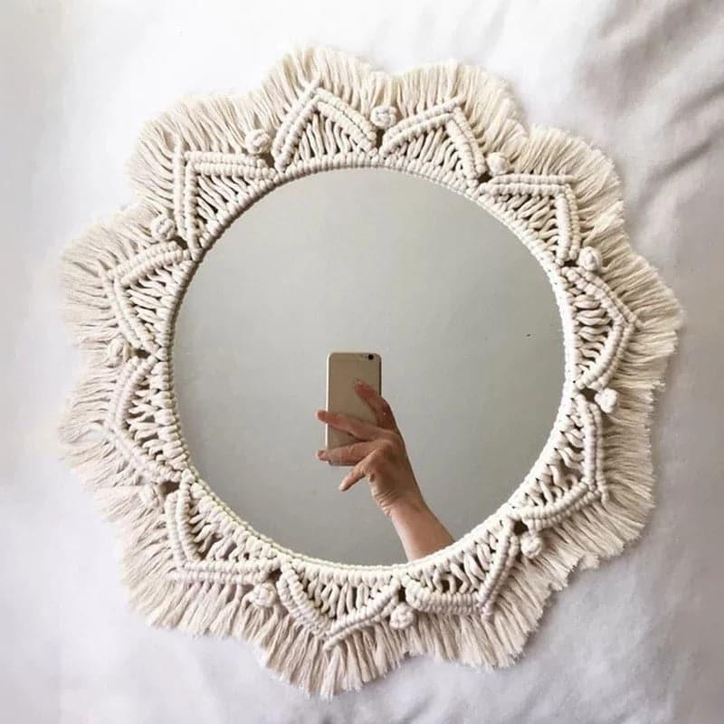 Round Mirror Decorative Mirrors Aesthetic Room Decor Hanging Wall Mirror for Bedroom Living Room House Decoration - Ammpoure Wellbeing