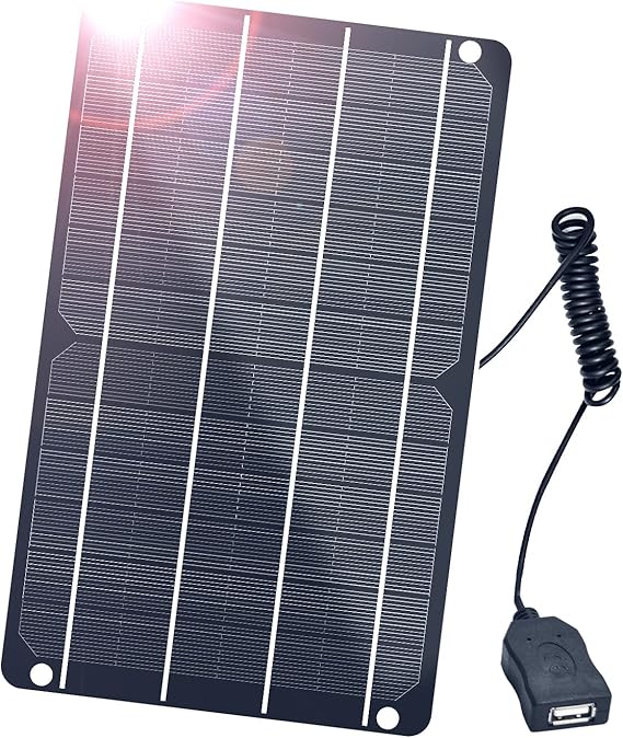 USB Solar Panel, 6W 5V Portable Solar Charger Monocrystalline Waterproof, for Mobile Phone, Power Bank, Fans, Security Cameras, Fishing, Camping, Hiking Outdoor Emergency Power