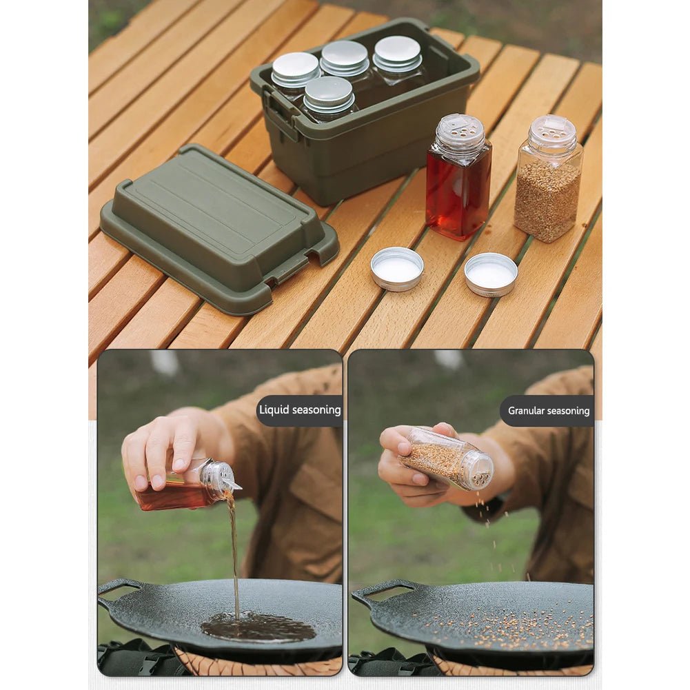 Seasoning Bottle Set Storage Box Portable Travel Camping Seasoning Dispenser Set Stackable Organizer Mini Desktop Storage Case - Ammpoure Wellbeing